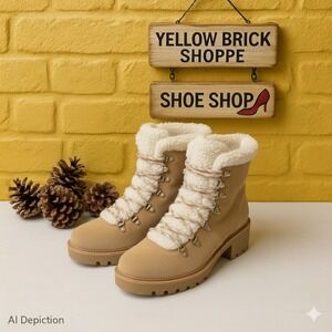 Calvin Klein Womens Alaina Hiking‎ Boots Light Natural Sz 5